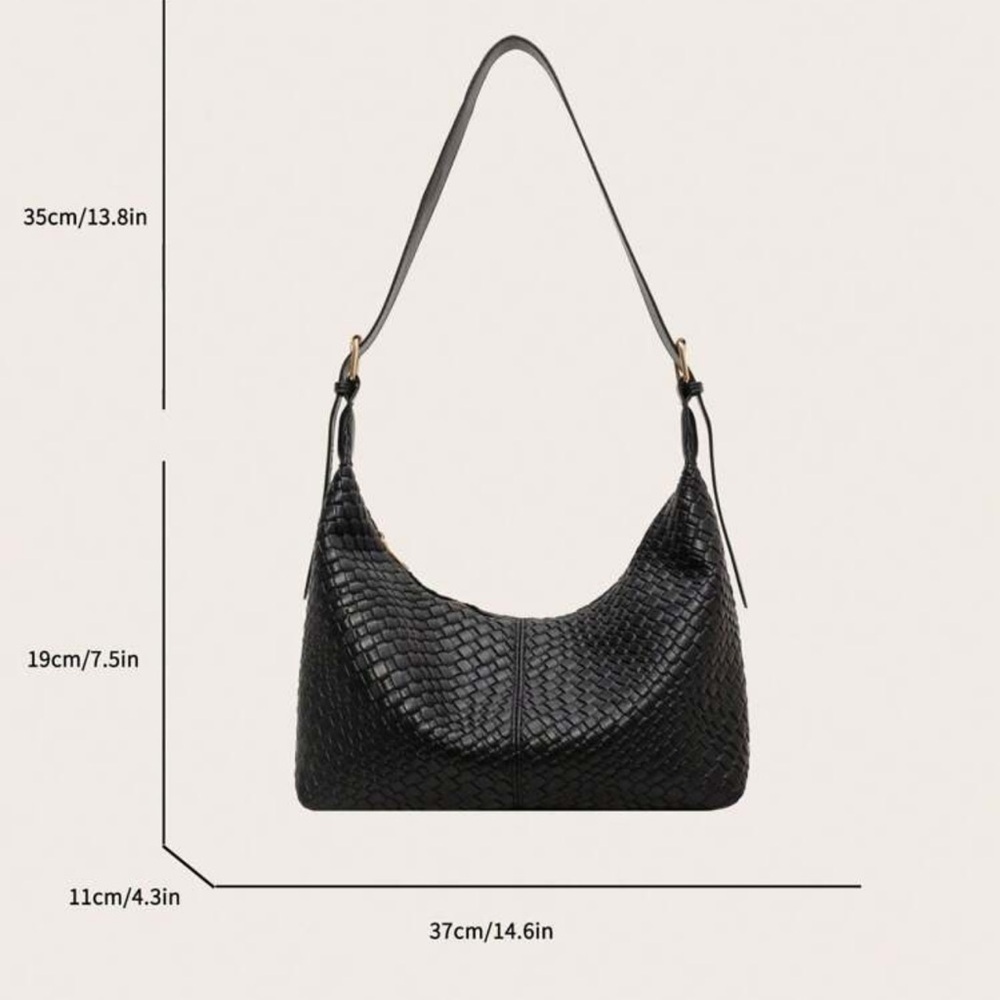 Black or Brown Soft Weave Large Shoulder Bag with Adjustable Shoulder Strap - Picture 6 of 10